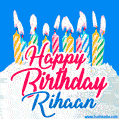 Happy Birthday GIF for Rihaan with Birthday Cake and Lit Candles