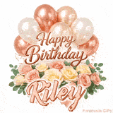 Happy Birthday Riley animated greeting card with a gorgeous floral arrangement