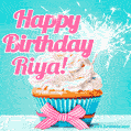 Happy Birthday Riya! Elegang Sparkling Cupcake GIF Image.