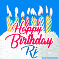 Happy Birthday GIF for Rj with Birthday Cake and Lit Candles