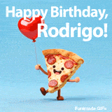 Seamlessly looping funny birthday e-card with a dancing pizza for Rodrigo