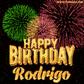 Wishing You A Happy Birthday, Rodrigo! Best fireworks GIF animated greeting card.