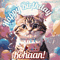 Happy birthday gif for Rohaan with cat and cake