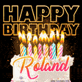 Roland - Animated Happy Birthday Cake GIF for WhatsApp