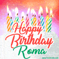 Happy Birthday GIF for Roma with Birthday Cake and Lit Candles