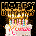 Roman - Animated Happy Birthday Cake GIF for WhatsApp