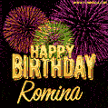 Wishing You A Happy Birthday, Romina! Best fireworks GIF animated greeting card.