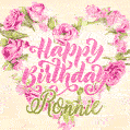 Pink rose heart shaped bouquet - Happy Birthday Card for Ronnie