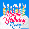 Happy Birthday GIF for Rony with Birthday Cake and Lit Candles