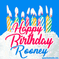 Happy Birthday GIF for Rooney with Birthday Cake and Lit Candles