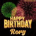 Wishing You A Happy Birthday, Rory! Best fireworks GIF animated greeting card.