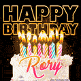 Rory - Animated Happy Birthday Cake GIF for WhatsApp