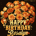 Beautiful bouquet of orange and red roses for Rosalyn, golden inscription and twinkling stars