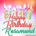 Happy Birthday GIF for Rosamund with Birthday Cake and Lit Candles