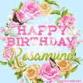 Beautiful Birthday Flowers Card for Rosamund with Animated Butterflies