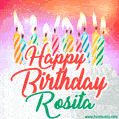 Happy Birthday GIF for Rosita with Birthday Cake and Lit Candles