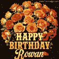 Beautiful bouquet of orange and red roses for Rowan, golden inscription and twinkling stars