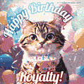 Happy birthday gif for Royalty with cat and cake