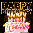 Rozalyn - Animated Happy Birthday Cake GIF Image for WhatsApp
