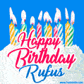 Happy Birthday GIF for Rufus with Birthday Cake and Lit Candles