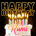 Rumi - Animated Happy Birthday Cake GIF Image for WhatsApp