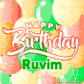 Happy Birthday Image for Ruvim. Colorful Birthday Balloons GIF Animation.