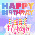 Animated Happy Birthday Cake with Name Ryleigh and Burning Candles