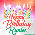 Happy Birthday GIF for Rynlee with Birthday Cake and Lit Candles