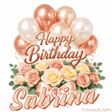 Stylish pink and gold Happy Birthday Sabrina animation with floral decor