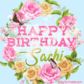 Beautiful Birthday Flowers Card for Sachi with Animated Butterflies