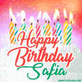Happy Birthday GIF for Safia with Birthday Cake and Lit Candles