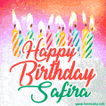 Happy Birthday GIF for Safira with Birthday Cake and Lit Candles