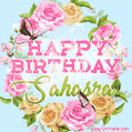 Beautiful Birthday Flowers Card for Sahasra with Animated Butterflies