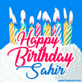 Happy Birthday GIF for Sahir with Birthday Cake and Lit Candles