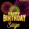 Wishing You A Happy Birthday, Saige! Best fireworks GIF animated greeting card.