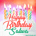 Happy Birthday GIF for Salwa with Birthday Cake and Lit Candles