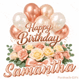 Stylish pink and gold Happy Birthday Samantha animation with floral decor