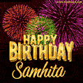 Wishing You A Happy Birthday, Samhita! Best fireworks GIF animated greeting card.