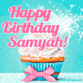 Happy Birthday Samyah! Elegang Sparkling Cupcake GIF Image.