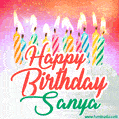 Happy Birthday GIF for Sanya with Birthday Cake and Lit Candles