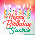 Happy Birthday GIF for Saoirse with Birthday Cake and Lit Candles