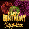 Wishing You A Happy Birthday, Sapphire! Best fireworks GIF animated greeting card.