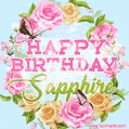 Beautiful Birthday Flowers Card for Sapphire with Animated Butterflies