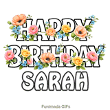 Modern floral Happy Birthday Sarah animated e-card with swaying blooms