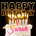 Sarah - Animated Happy Birthday Cake GIF Image for WhatsApp