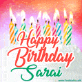 Happy Birthday GIF for Sarai with Birthday Cake and Lit Candles