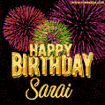 Wishing You A Happy Birthday, Sarai! Best fireworks GIF animated greeting card.