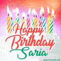 Happy Birthday GIF for Saria with Birthday Cake and Lit Candles