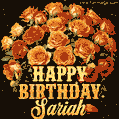 Beautiful bouquet of orange and red roses for Sariah, golden inscription and twinkling stars