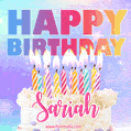 Animated Happy Birthday Cake with Name Sariah and Burning Candles
